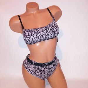 Victoria Secret Swim Bikini Small Top & Bottom Black Leopard Print Bralette New